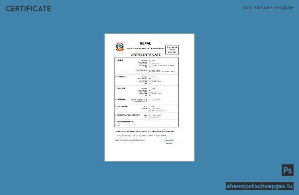 Nepalesische Geburtsurkunde – Beispielansicht (Word und PDF)